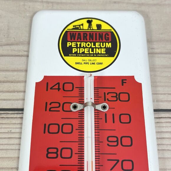 Vintage Shell Pipeline Corp Warning Thermometer 11.5" Metal Advertising Sign USA - Picture 2 of 12